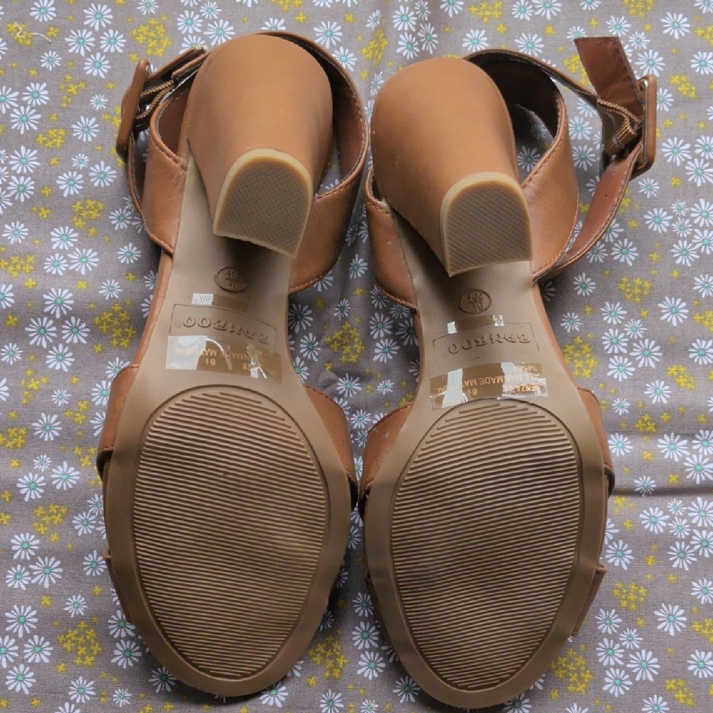 BAMBOO Tan Block Heel Sandal with Ankle Buckle - Picture 3 of 3